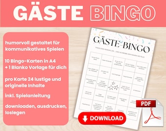 Guest Bingo for Birthdays (PDF) – Getting to Know Each Other Game for Adults 40/50/60/70 – Fun Party Game to Print