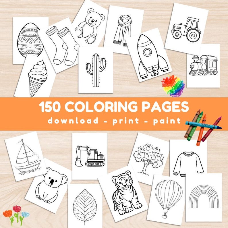 150 Coloring Pages for Kids – Printable Pack | PDF A4 & US Letter ...