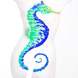 Seahorse Art Canvas, Vibrant Sea Creature Wall Decor, Ocean-Inspired Home Art, Unique Gift for Yoga Lovers, Colorful Nautical Artwork
