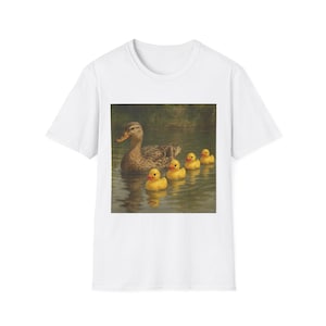 Mother Duck and Baby Ducks Unisex Softstyle T-Shirt, Pond Ducks Tee, Cute Duckling Shirt, Family of Ducks Top, Mama Duck Kid Duckling Gift