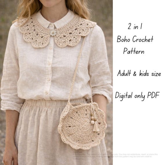 Crochet Peter Pan Collar Pattern for Adults, Boho Lace Collar, Vintage Style Accessory