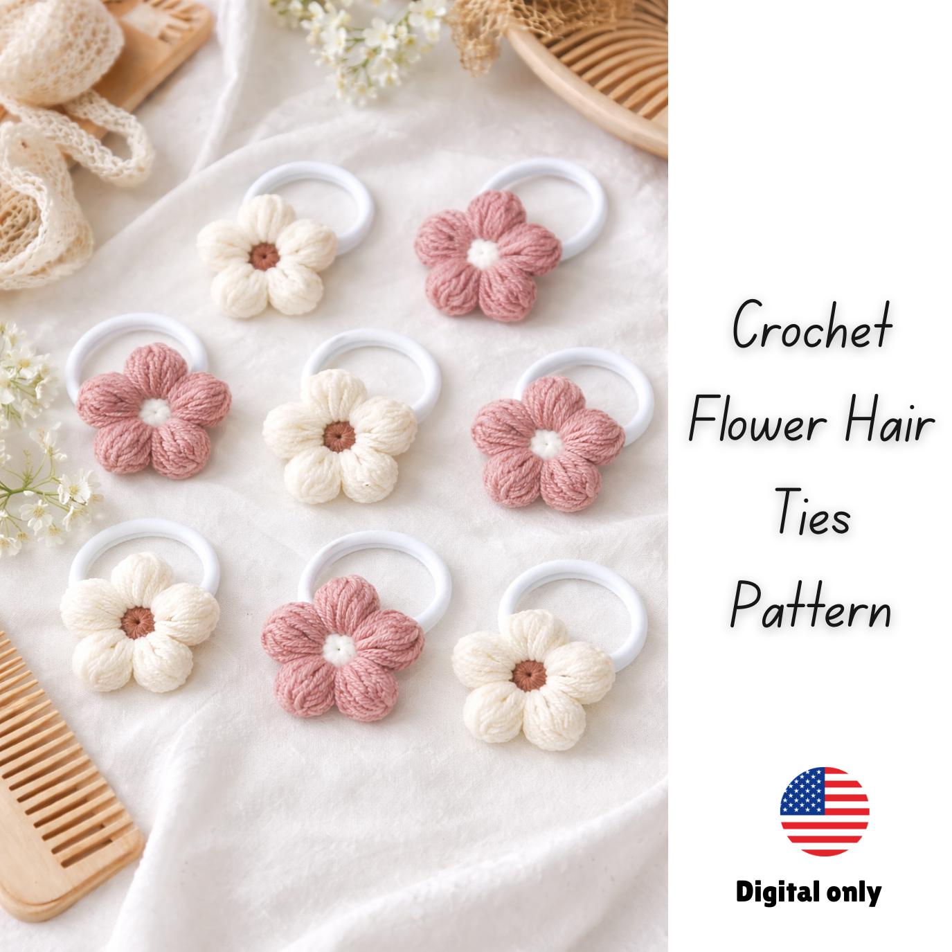 36 Crochet Hair Clips with Sunflowers, Bows, Flowers, and Fruit 2 Crochet Flower Hair Tie & Clip Pattern Bundle Easy 3D