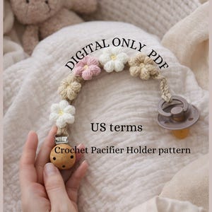 Patroon gehaakte fopspeenklem: pdf-patroon amigurumi madeliefje fopspeenhouder