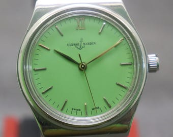 Relógio masculino vintage Ulysse Nardin com 17 joias e corda manual – mostrador verde