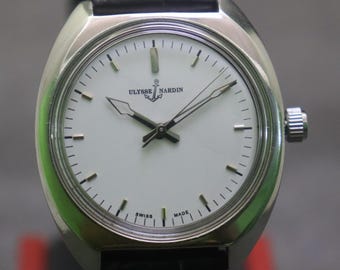 Relógio masculino vintage Ulysse Nardin com 17 joias e corda manual – mostrador branco
