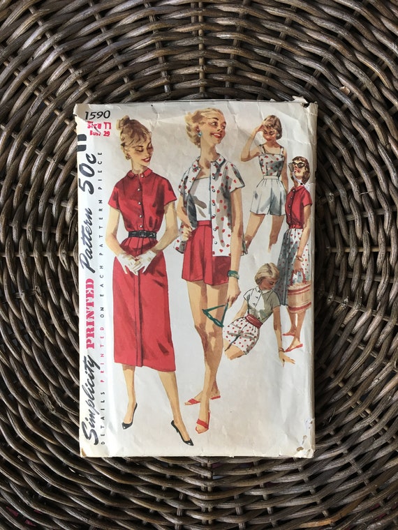 1950s Playsuit Pattern Size 11 Bust 29 Simplicity 1590 Etsy