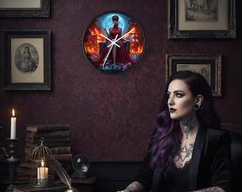 Sovereign Bloom Wooden Wall Clock, Crimson Gem Artwork, Silent Movement Home Decor