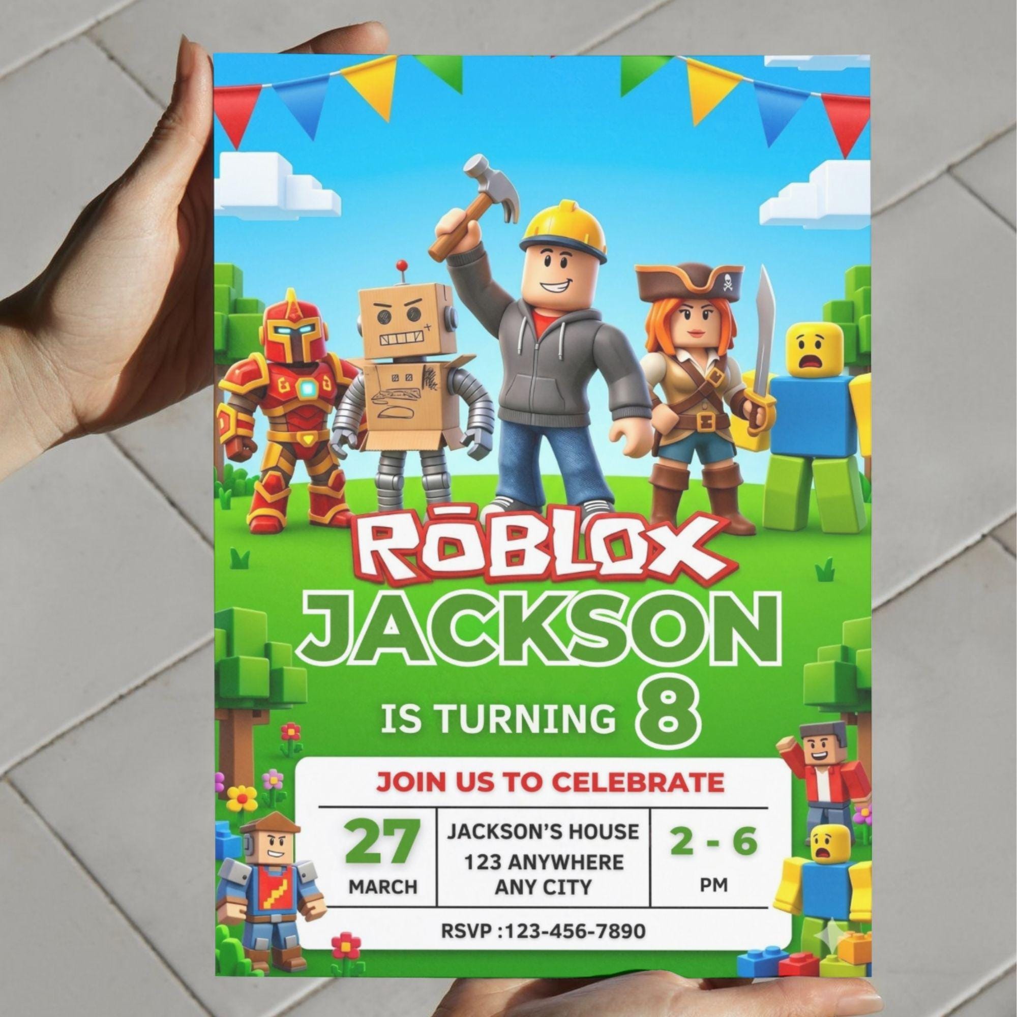 Editable Roblox Birthday Invitation Card, Gamer Kids Boys Party, Canva ...