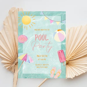 Editable Pool Party Invite – Summer Birthday Theme – Digital Template