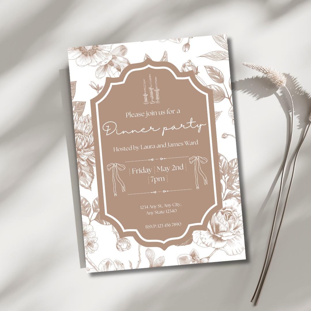 Simple Dinner Invite Editable Dinner Party Invite – Neutral Brown Simple Modern Theme ...
