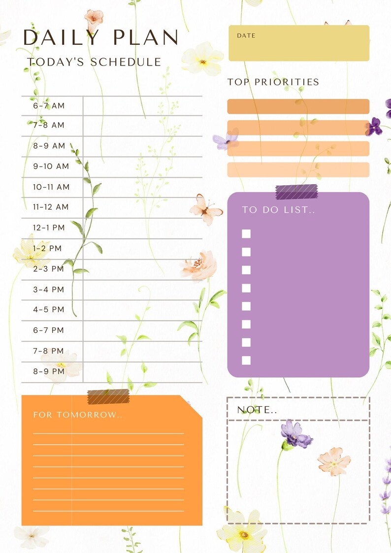 Floral Daily Planner Printable: Watercolor Design (PDF Download) - Etsy