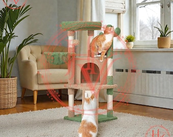 Cat Tree, 42-inch indoor cat tower, multi-level kitten condo scratching post, furniture for a pet activity center  and brown and green