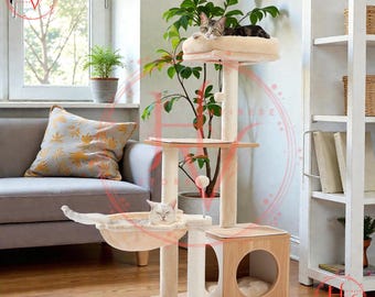 Cat Tree Modern Cat Tower for Indoor Cats, Multilevel Cat Play House with Large Condo, Spacious Hammock
