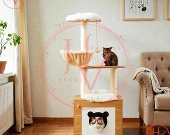 Modern Wooden Cat Tower, Indoor Kitten Condo, Vesper Castle