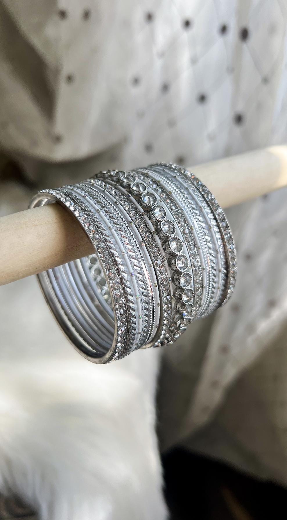 Silver Bangles Set /silver + White/ Indian Wedding Jewelry