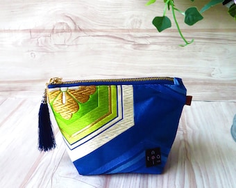 Kimono Obi Zipper Pouch, Japanese Silk Makeup Bag, Vintage Obi Cosmetic Purse, Handmade Bangkok