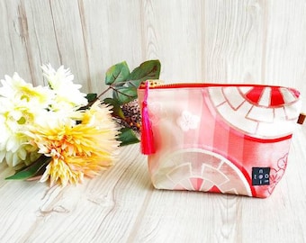 Kimono Obi Makeup Pouch, Japanese Silk Zipper Bag, Vintage Obi Cosmetic Purse, Handmade Bangkok