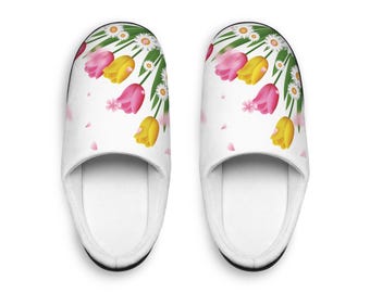 Spring Tulip Floral Slippers | Indoor Cozy House Shoes