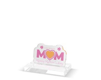 Figura decorativa de acrílico con forma de corazón para mamá / Exhibidor de escritorio personalizado