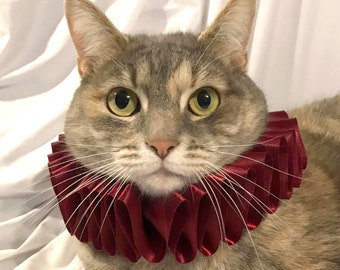 Cat Pet Dog Costume Burgundy Ruffled Collar Neck Ruff Victorian