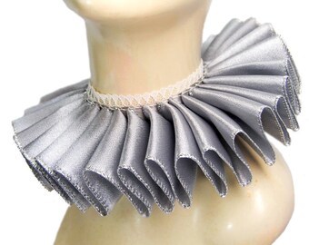 Ruffled Collar Smooth Silver Queen Elizabethan Neck Ruff Victorian Steampunk Edwardian Tudor