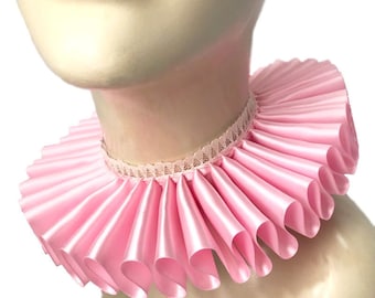 Pink Ruffled Collar Elizabethan Neck Ruff Victorian Steampunk Tudor Satin Lace