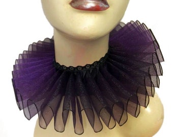 Ruffled Collar Purple Plum Sheer Satin Queen Elizabethan Neck Ruff Victorian Steampunk Edwardian Tudor