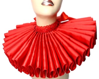 Ruffled Collar Red Satin Huge Tall Wide Elizabethan Neck Ruff Victorian Steampunk Gothic Edwardian