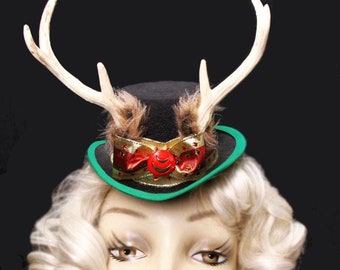 Mini Christmas Fascinator Top Hat Vixen Reindeer Steampunk Tea Party Cocktail Rudolph