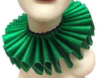 Ruffled Collar Green Shimmer Queen Elizabethan Neck Ruff Victorian Steampunk Edwardian Tudor Metallic Christmas