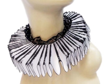 Black and White Ruffled Collar Elizabethan Neck Ruff Victorian Steampunk Tudor Satin Lace