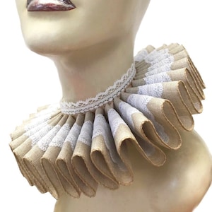 Ruffled Collar Beige White Lace Tan Queen Elizabethan Neck Ruff Victorian Steampunk Edwardian Tudor
