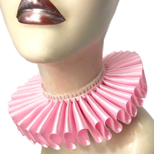 Pink Ruffled Collar Elizabethan Neck Ruff Victorian Steampunk Tudor Satin Lace