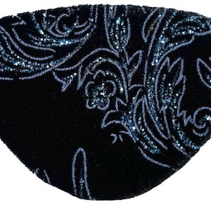 Parche de terciopelo para el ojo, azul, negro, estrellado, con remolinos, moderno, dramático y elegante.
