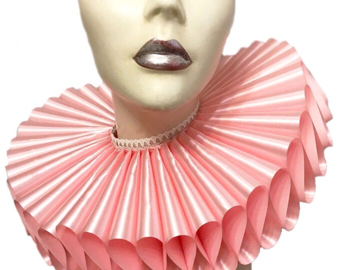 Ruffled Collar Baby Pink Satin Tall Wide Elizabethan Neck Ruff ...