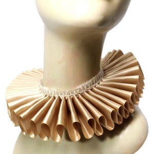 Tan Champagne Satin And Lace Elizabethan Neck Ruff Ruffled Collar Victorian Steampunk Tudor