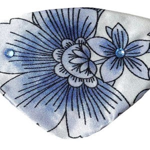 Floral Eye Patch soft Blue Silver Flowers Jeweled Fashion Chic Eyepatch