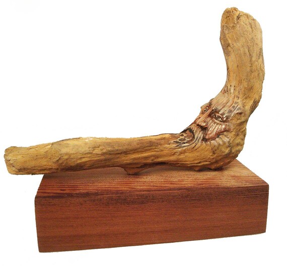 Wood Carving Sculpture Old Man Yes He Reclines Woodland Spirit Original Rick Cain Florida Art Signed