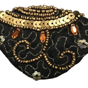 Bejeweled Eye Patch Black Gold Amber Beaded Sequin Jeweled Fashion Pirate Fantasy Glam