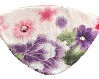 Benda floreale per gli occhi, morbidi fiori rosa pallido, viola, verde, alla moda, ingioiellati