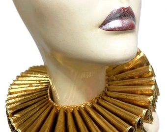 Ruffled Collar Gold Mirrored Metallic Queen Elizabethan Neck Ruff Victorian Steampunk Edwardian Tudor