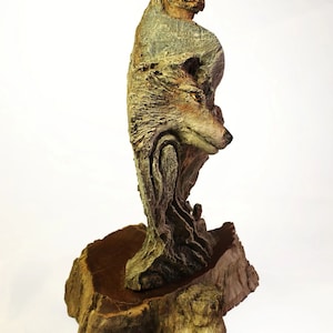 Wolf Wood Carving Sculpture Travelers Old Man Wizard Woodland Original Rick Cain Art Signed Cottagecore