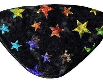Parche para el ojo con estrellas arcoíris, metálico, negro brillante, estilo pirata chic.
