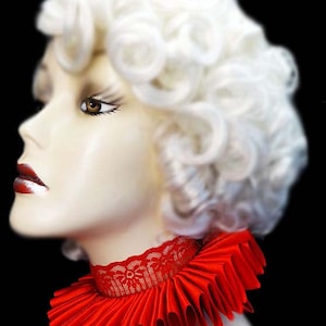 Roten Satin und Spitze Elizabethan Halskrause gekräuselten Kragen viktorianischen Steampunk