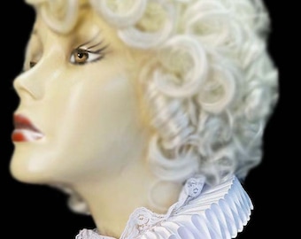 White Neck Ruff Ruffled Collar Elizabethan Victorian Steampunk Tudor Satin And Lace