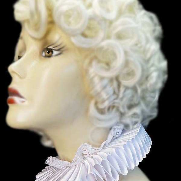 White Neck Ruff Ruffled Collar Elizabethan Victorian Steampunk Tudor Satin And Lace