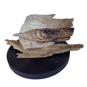 Wolf Wood Carving Sculpture Full Moon Rising Woodland Original Rick Cain Art Signed Cottagecore