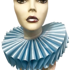 Rüschenkragen Baby Blue Satin hoch breit Elizabethan Halskrause viktorianischen Steampunk Sissy Edwardian
