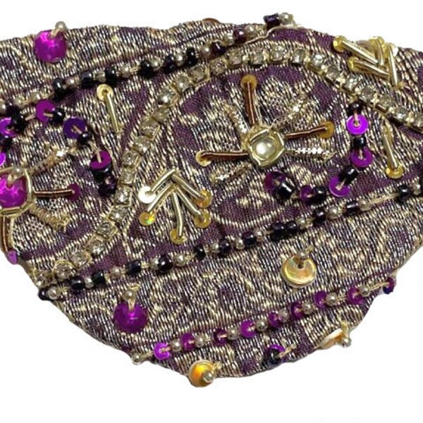 Gold Eye Patch Purple Jeweled Bollywood Vibes Beaded Sequin Silk Fashion Pirate Fantasy Bright