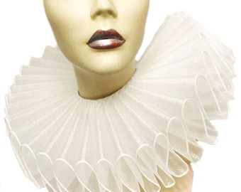 Ruffled Collar Sheer White Tall Wide Elizabethan Neck Ruff Victorian Everything Everywhere